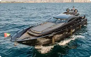 Experience luxury aboard the Black Predator 105 yacht rental in Dubai